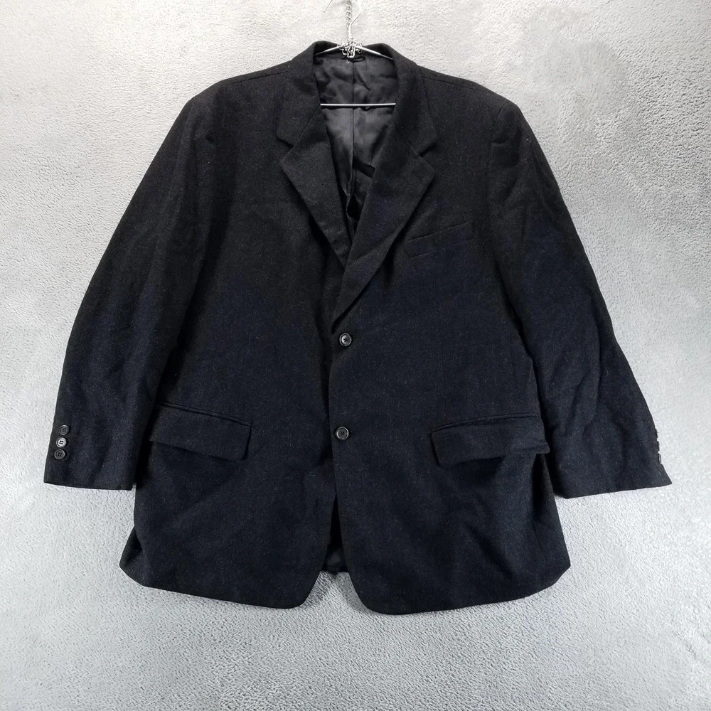 VTG J Crew Suit Jacket Mens 46R Black Wool Made In USA 2 Button Office Career